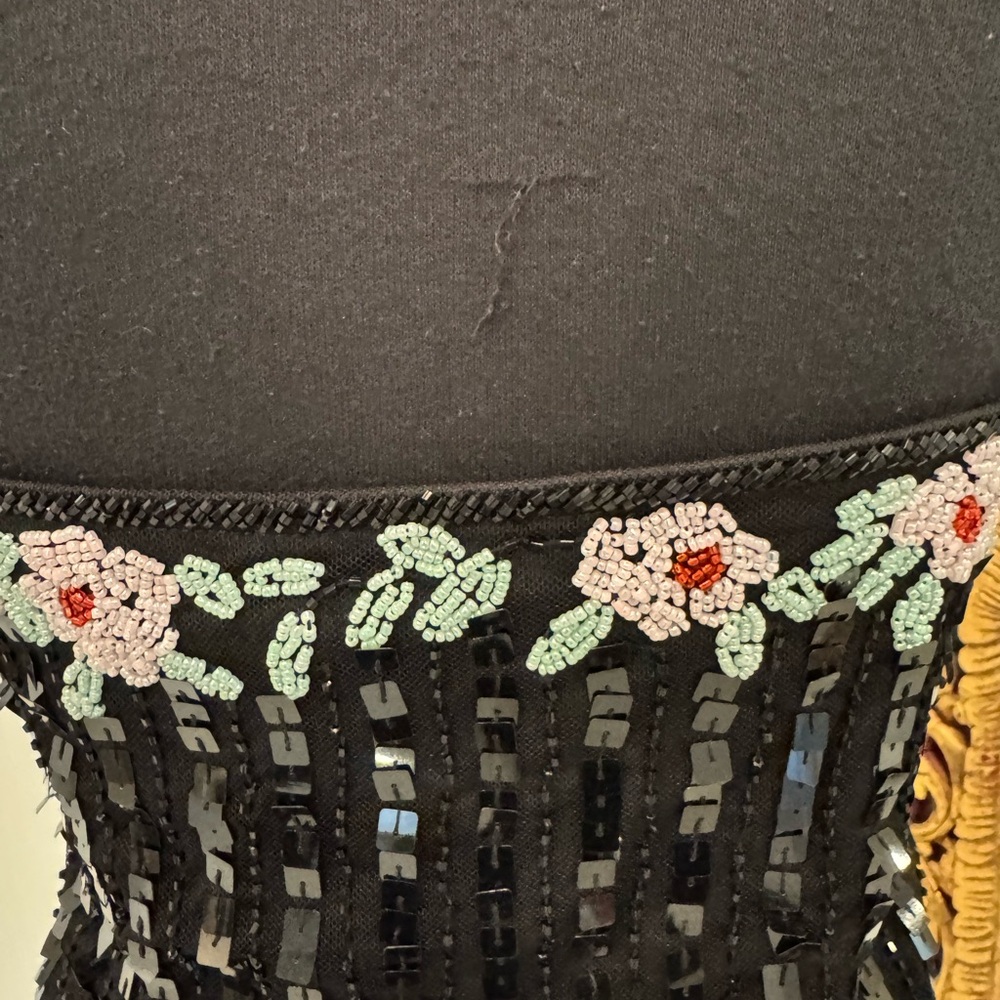 Elegant Attitudes by Debra Black hand Beaded camisole top with Floral Accents - Picture 4 of 6